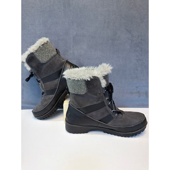Sorel Waterproof Winter Boots Faux Fur Gray/Black Womens Size 9 - Picture 3 of 10